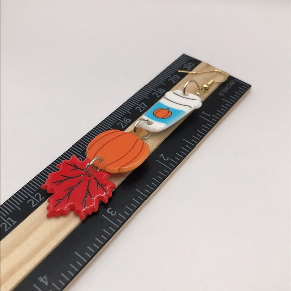 Fall Autumn Pumpkin Spice Coffee Dangle Statement Earrings - Picture 3 of 3